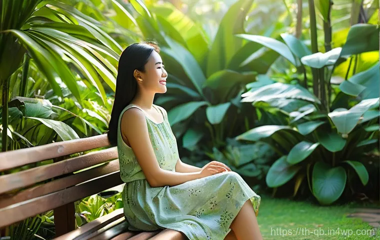 정보 다이어트법과 자기 개발 - **Prompt: Serene Digital Detox in a Lush Garden**
    A young Thai woman (20s) is sitting peacefully...