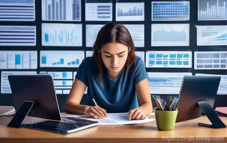 정보 다이어트법과 생산성 향상 - **Prompt: Digital Information Overload**
"A young adult, male or female, seated at a modern desk...