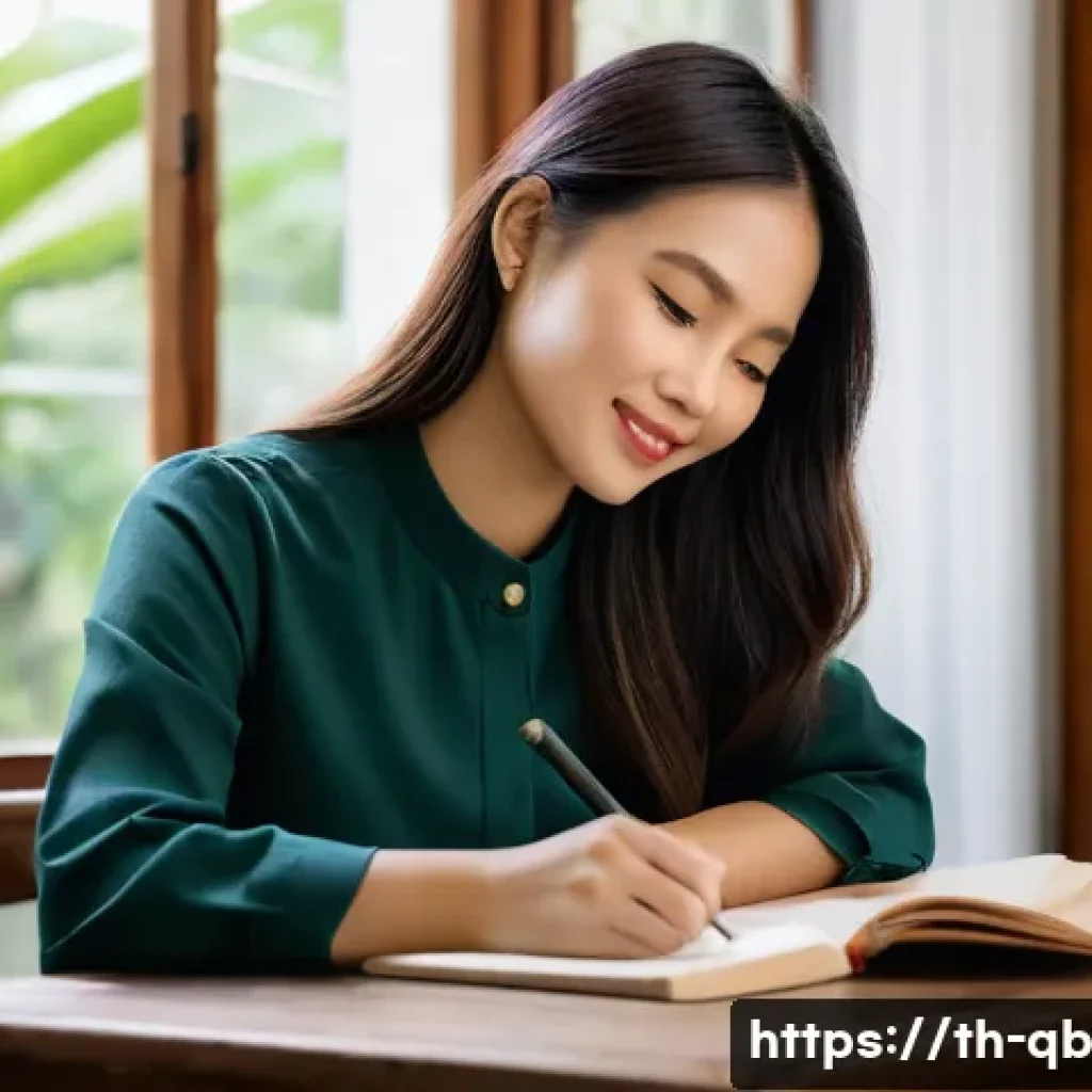 일상에서 정보 다이어트법 적용하기 - **Prompt:** A young Thai woman (20s-30s), dressed in a modest yet stylish long-sleeved top and comfo...