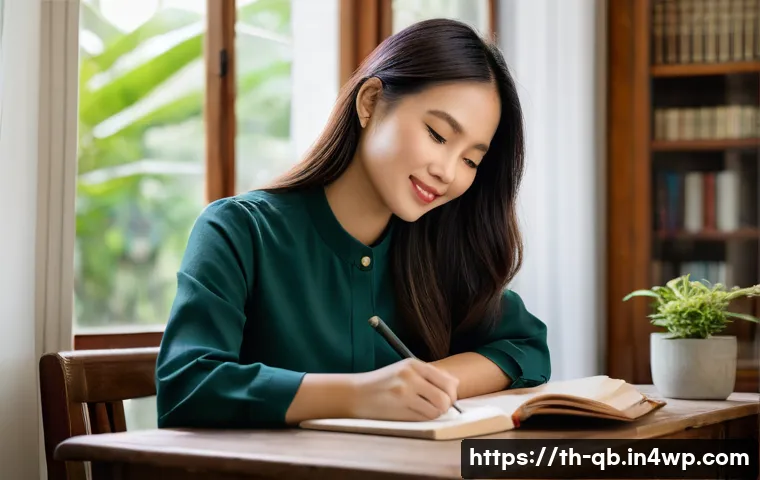 일상에서 정보 다이어트법 적용하기 - **Prompt:** A young Thai woman (20s-30s), dressed in a modest yet stylish long-sleeved top and comfo...