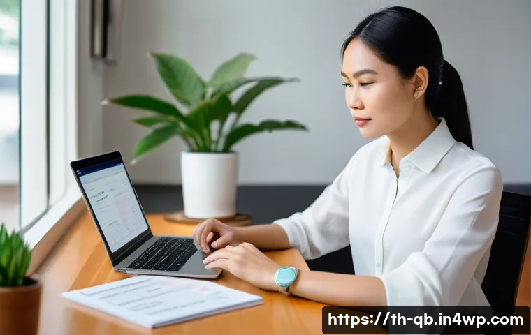 정보 다이어트법과 커뮤니케이션 개선 - A modern Thai office setting showing a young professional woman thoughtfully managing digital inform...