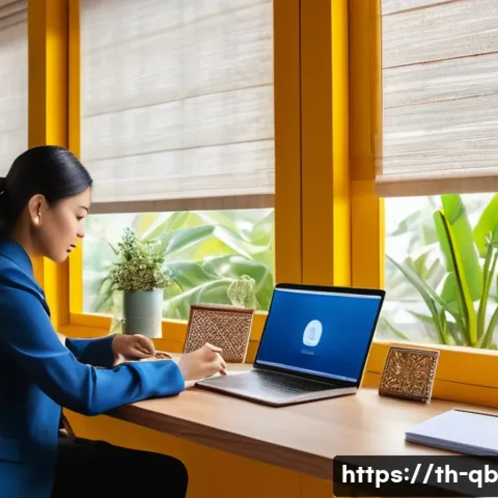 효율적인 이메일 관리 팁 - A modern Thai office workspace with a young professional organizing emails on a sleek laptop screen ...