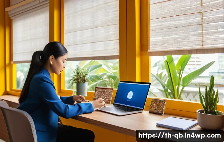 효율적인 이메일 관리 팁 - A modern Thai office workspace with a young professional organizing emails on a sleek laptop screen ...