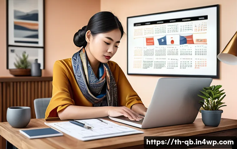 효과적인 정보 필터링 방법 - A detailed digital illustration of a Thai professional woman thoughtfully analyzing multiple sources...