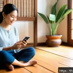 Home 20 정보 다이어트법과 정신 건강 - A serene Thai woman in her 30s sitting comfortably on a wooden floor in a traditional Thai-style liv...