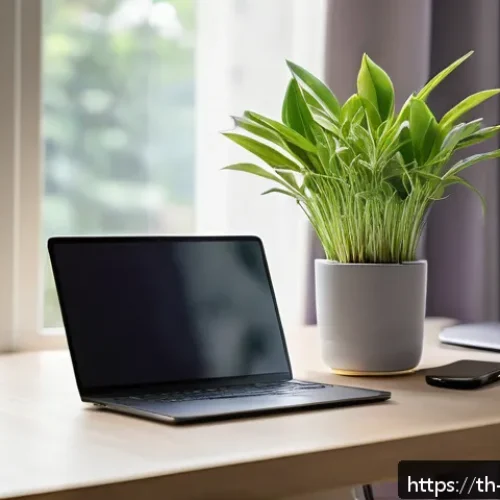Home 31 정보 과부하로 인한 스트레스 관리법 - A peaceful modern Thai home office scene in the morning with natural sunlight streaming through larg...